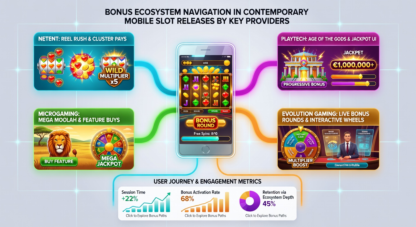 Diagram illustrating bonus stage progression and player navigation routes in a contemporary mobile slot release