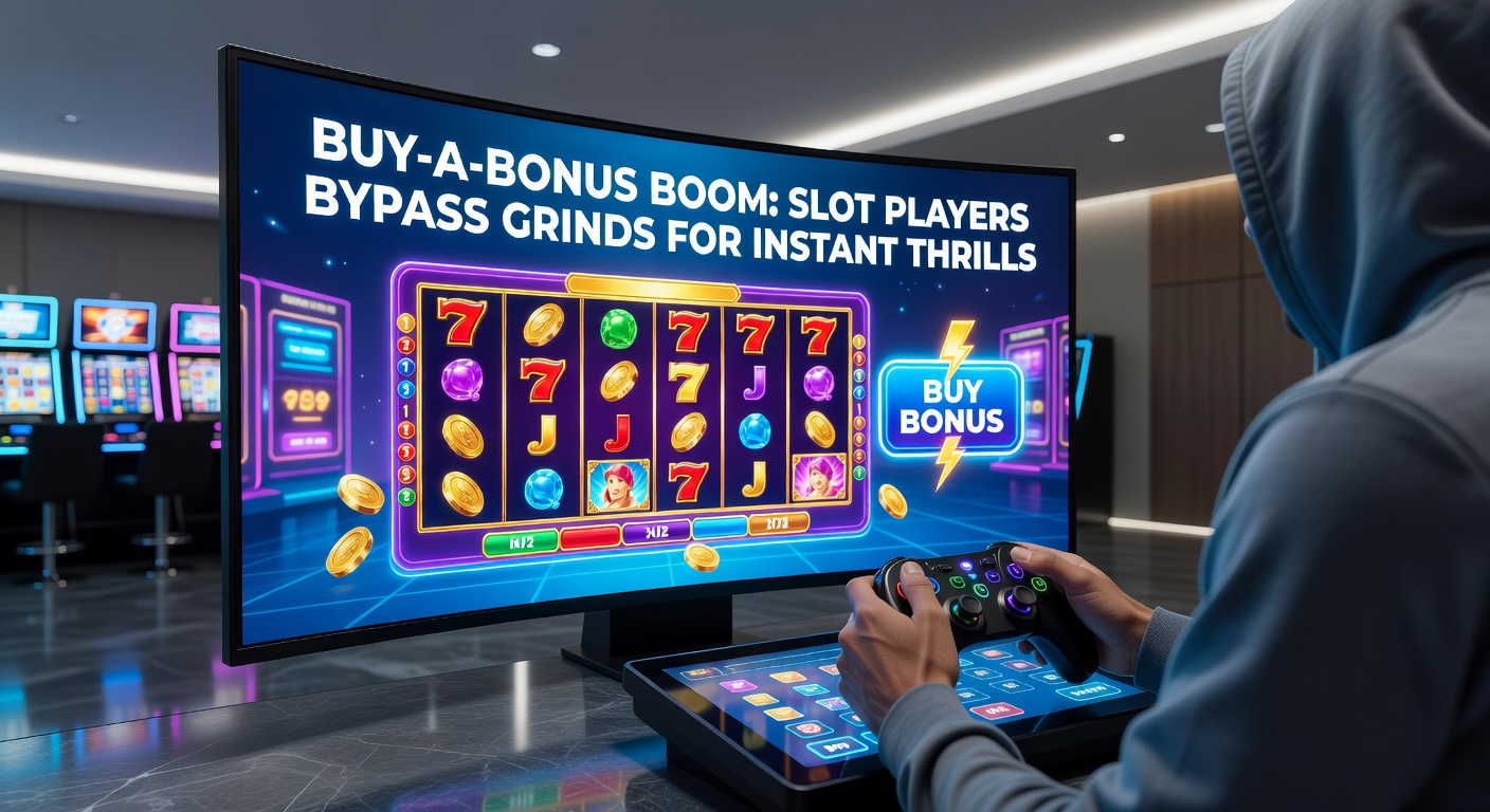 Vibrant slot screen displaying a buy bonus button glowing amid cascading symbols and jackpot counters, capturing the instant excitement of skipping base gameplay