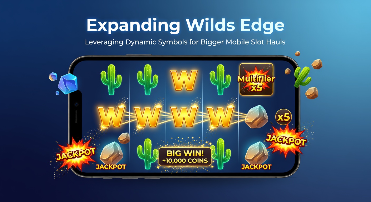 Close-up of a smartphone displaying a mobile slot bonus round with massive expanding wilds overlaying reels, coins exploding outward, adn win multipliers glowing brightly