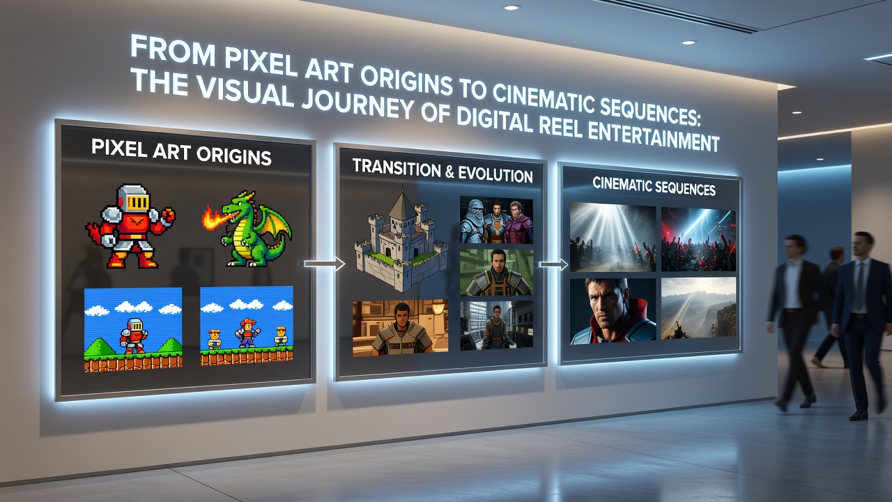 Cinematic 3D rendered digital reels with dynamic lighting and particle effects in contemporary entertainment platforms