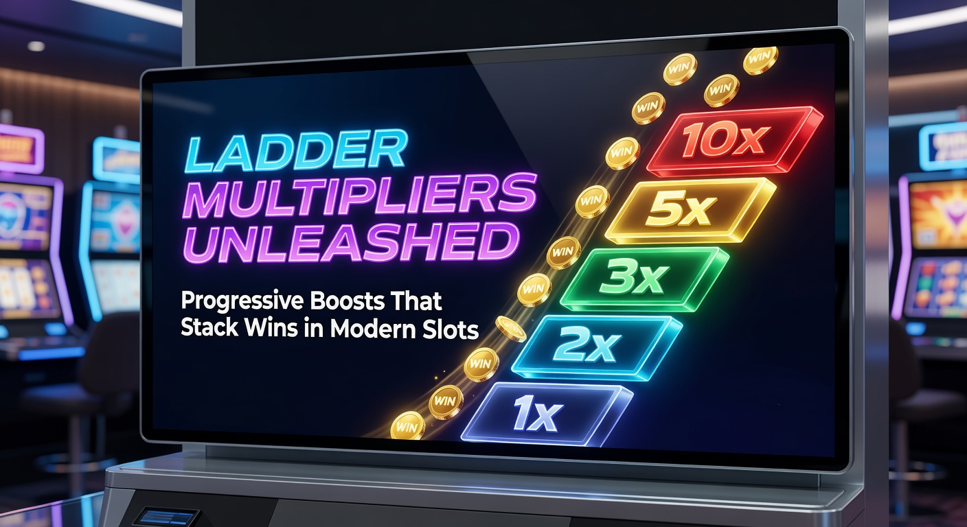 Vibrant slot screen displaying a glowing ladder multiplier climbing with stacked win symbols and escalating payout meters