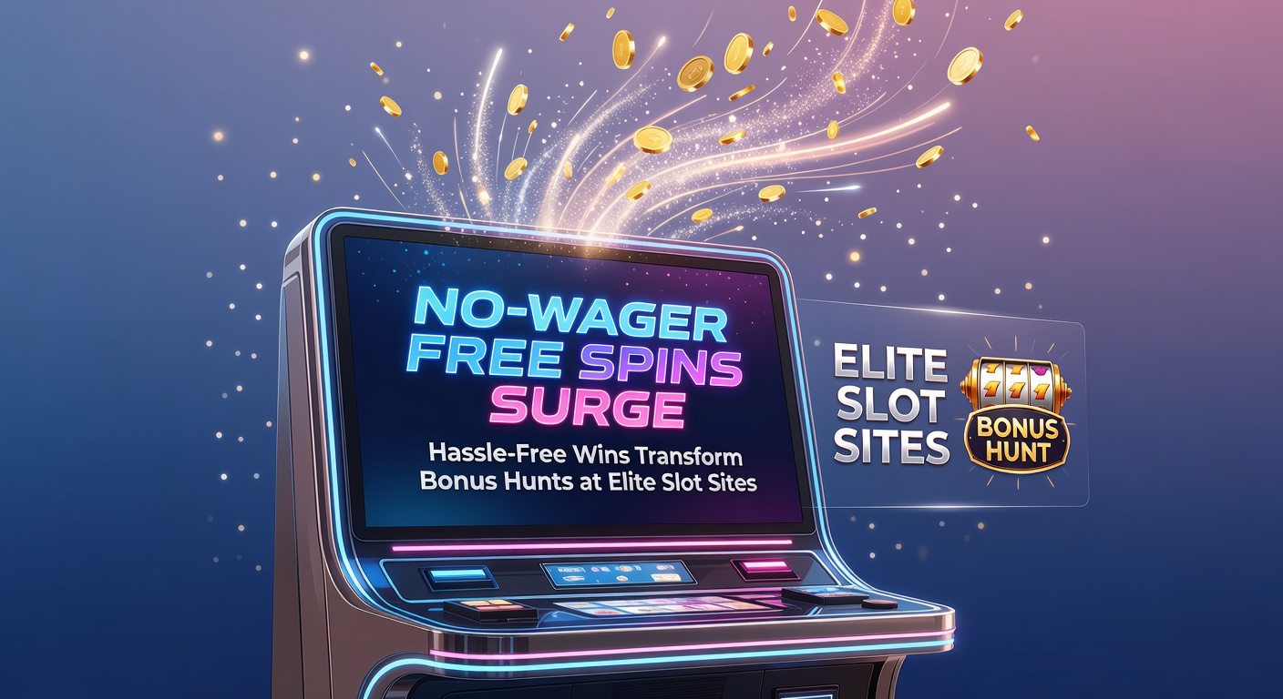 Vibrant slot reels spinning with free spin symbols lighting up, showcasing no-wager wins cascading into player accounts