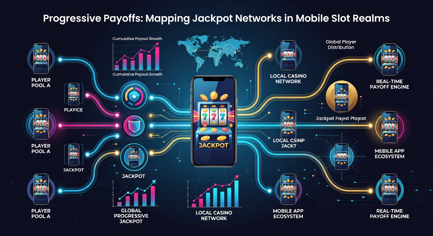 Close-up of a mobile slot screen displaying a climbing progressive jackpot meter amid vibrant reels and networked icons