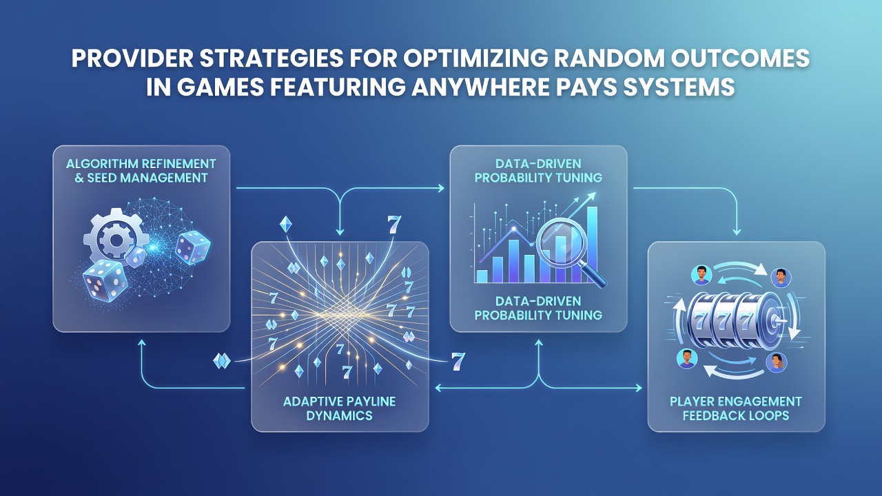Slot reels displaying anywhere pays mechanics with scattered symbols triggering wins across the grid