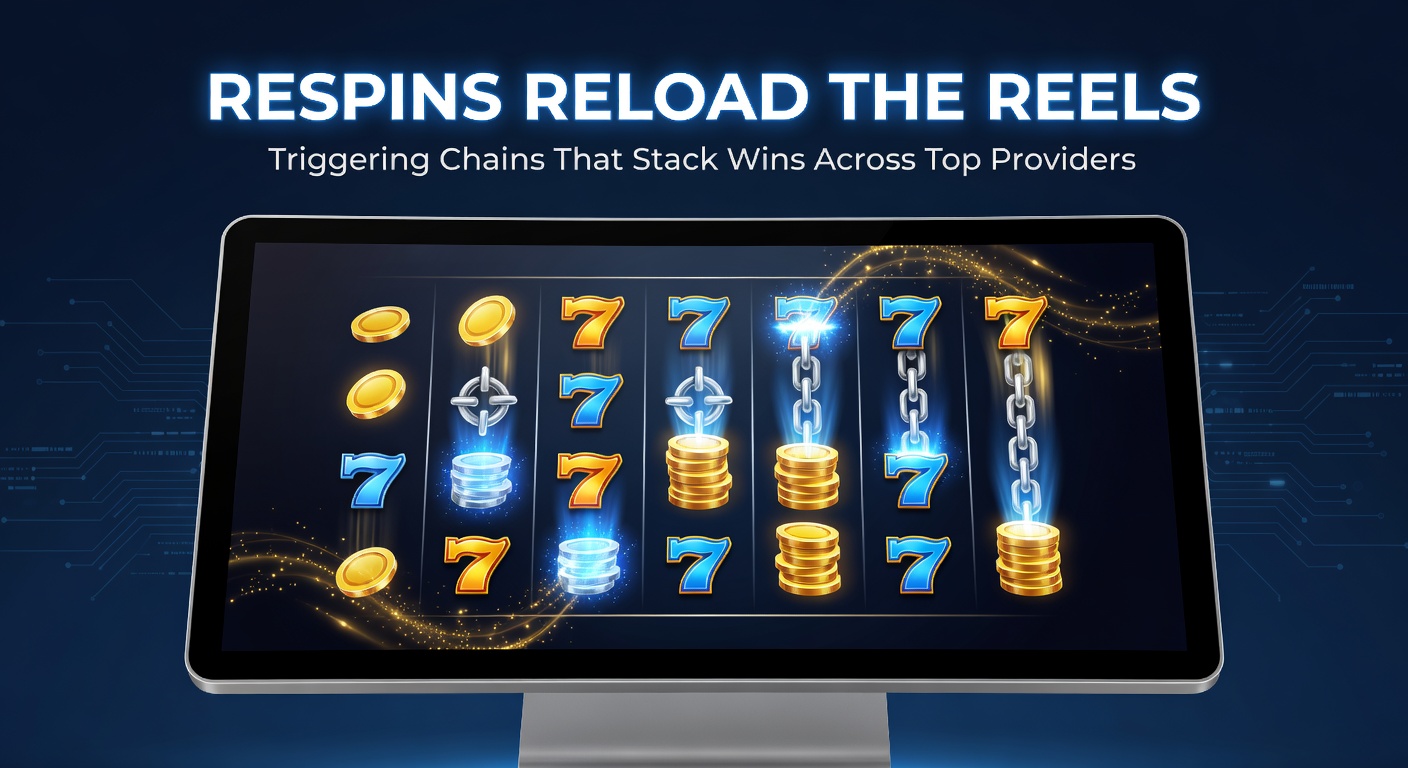 Vibrant slot reels activating a respin chain with stacking symbols and glowing win multipliers