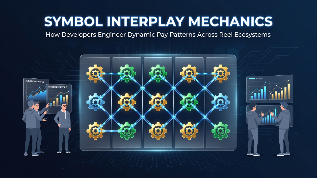 Developers mapping symbol interactions across interconnected reel grids in a modern slot engine
